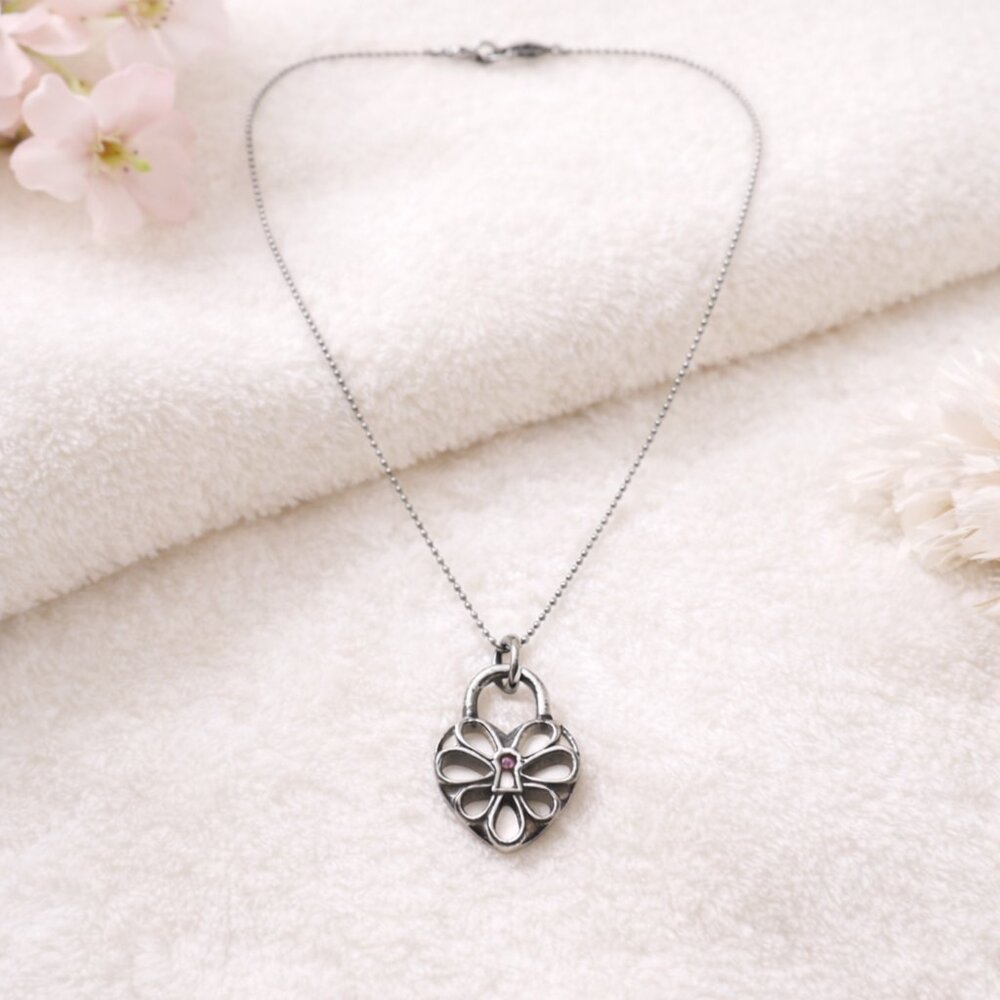 Tiffany & Co Sterling Silver Heart Lock Pendant Necklace EUC